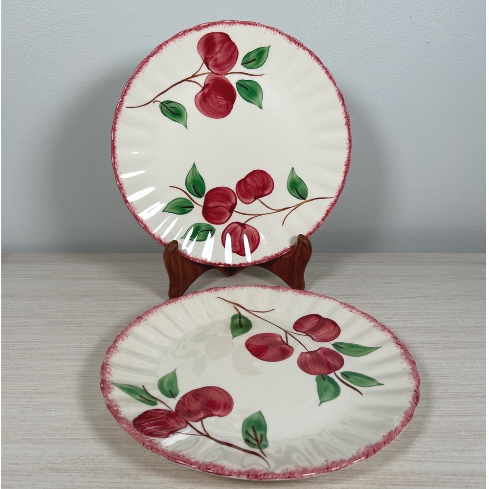Blue Ridge Southern Potteries Crab Apple Luncheon Plates Country MCM TWO USA